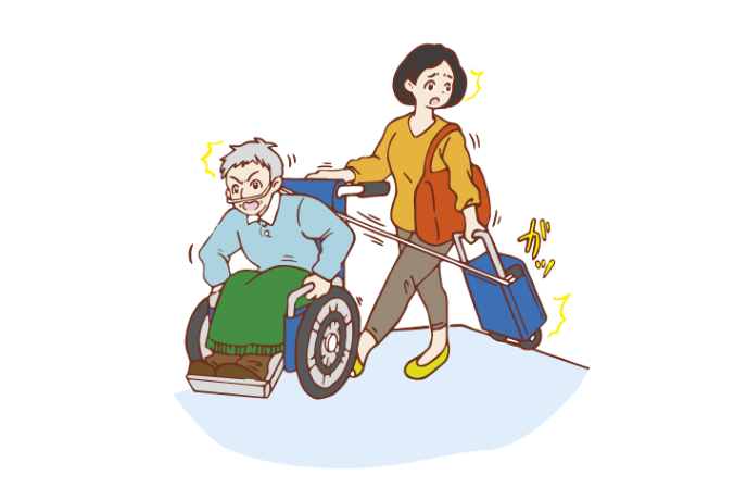 酸素カートを引いて外出は大変で危険